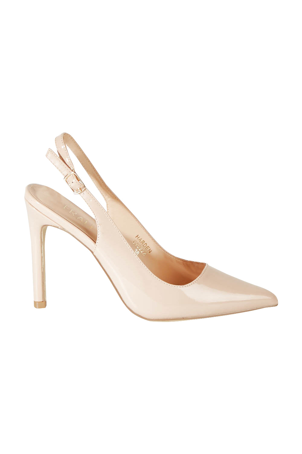 Product shot of the Harden Stiletto Pumps in colour Nudepatent, from the front