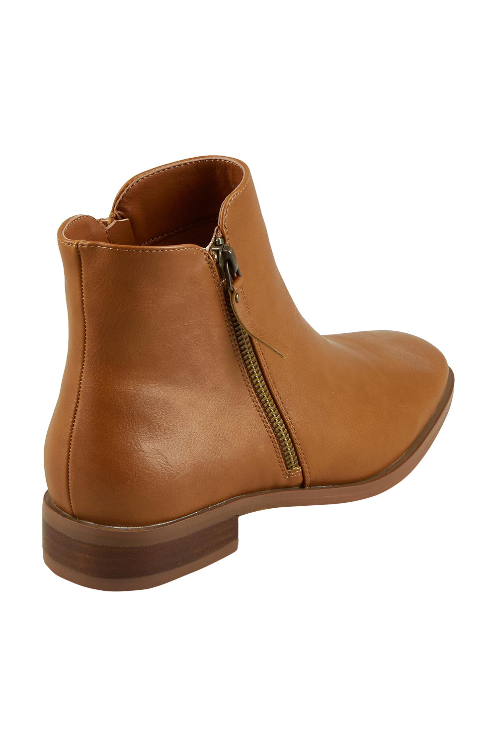 Product shot of the Hawk Double Zip Ankle Boot in colour Tan, from the back