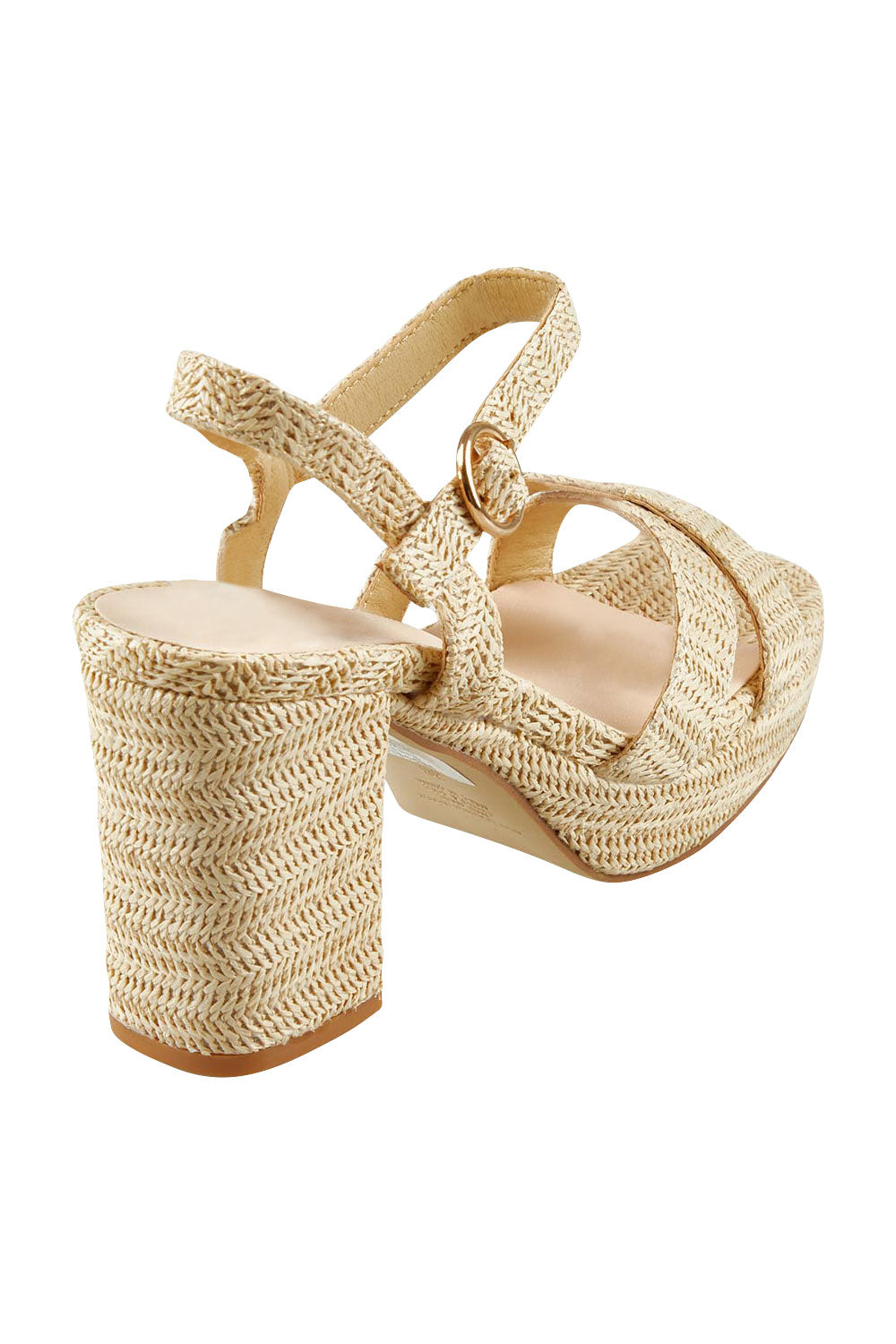 Product shot of the Heppell Platform Heel in colour Naturalraf, from the back