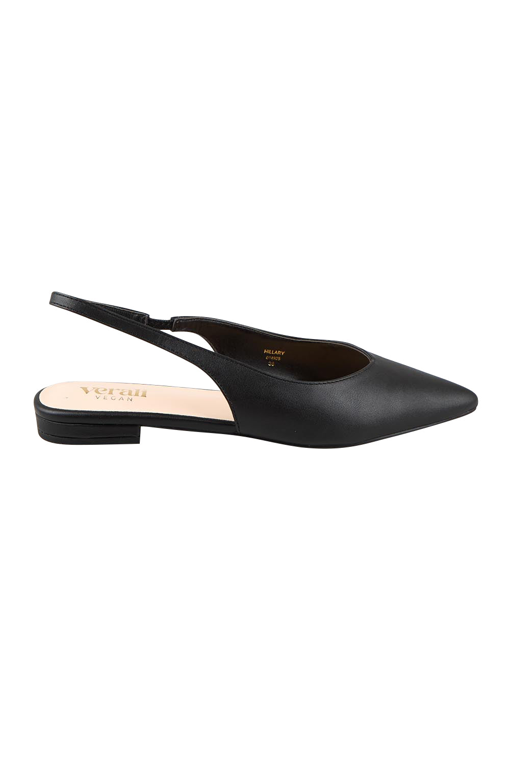 Product shot of the Hillary Slingback Flat - Black in colour Black, from the front