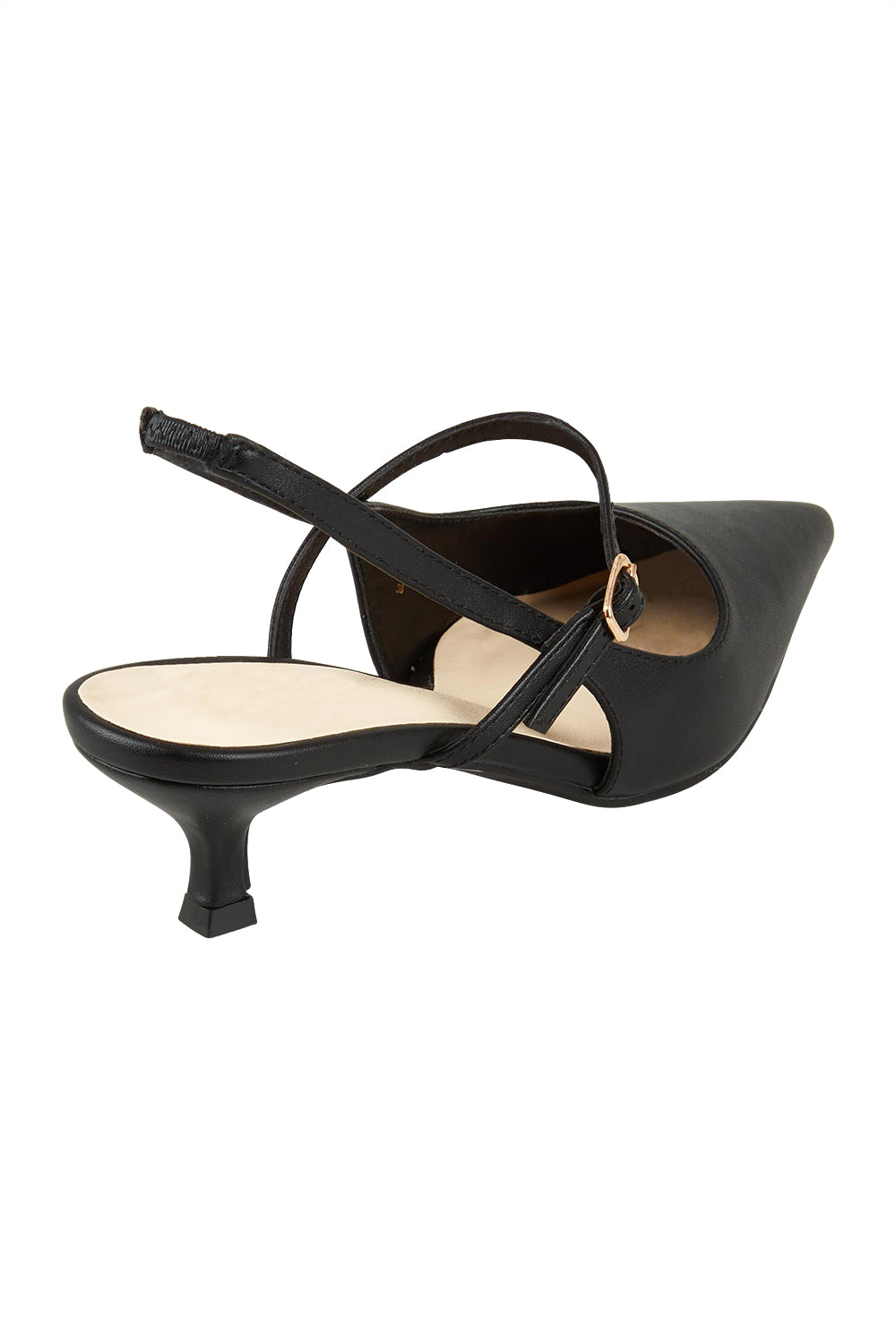 Product shot of the Luce Kitten Heel in colour Black (Black), from the back
