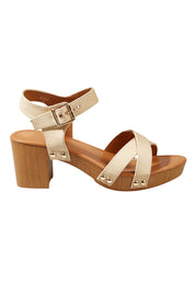 Product shot of the Lulu Clog Heel in colour Nude, from the front