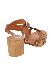 Product shot of the Lulu Clog Heel in colour Tansoftee, from the back