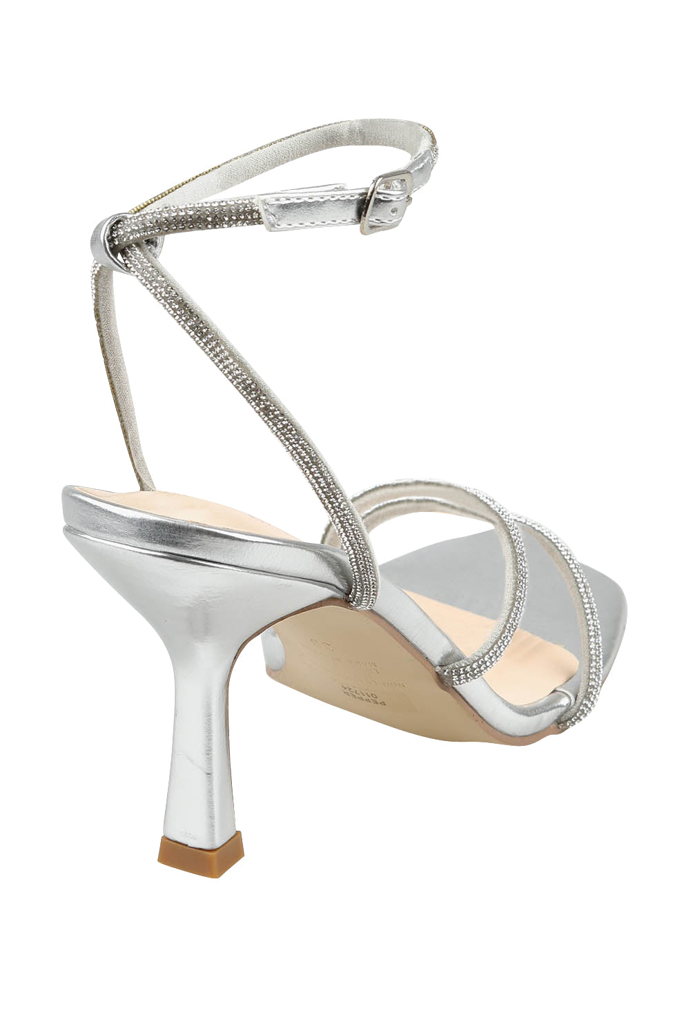 Product shot of the Pepper Heel in colour Silver (Metallics), from the back