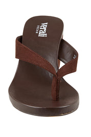 Product shot of the Polly Wedge Thong - Chocmicro in colour Chocmicro, showing detail