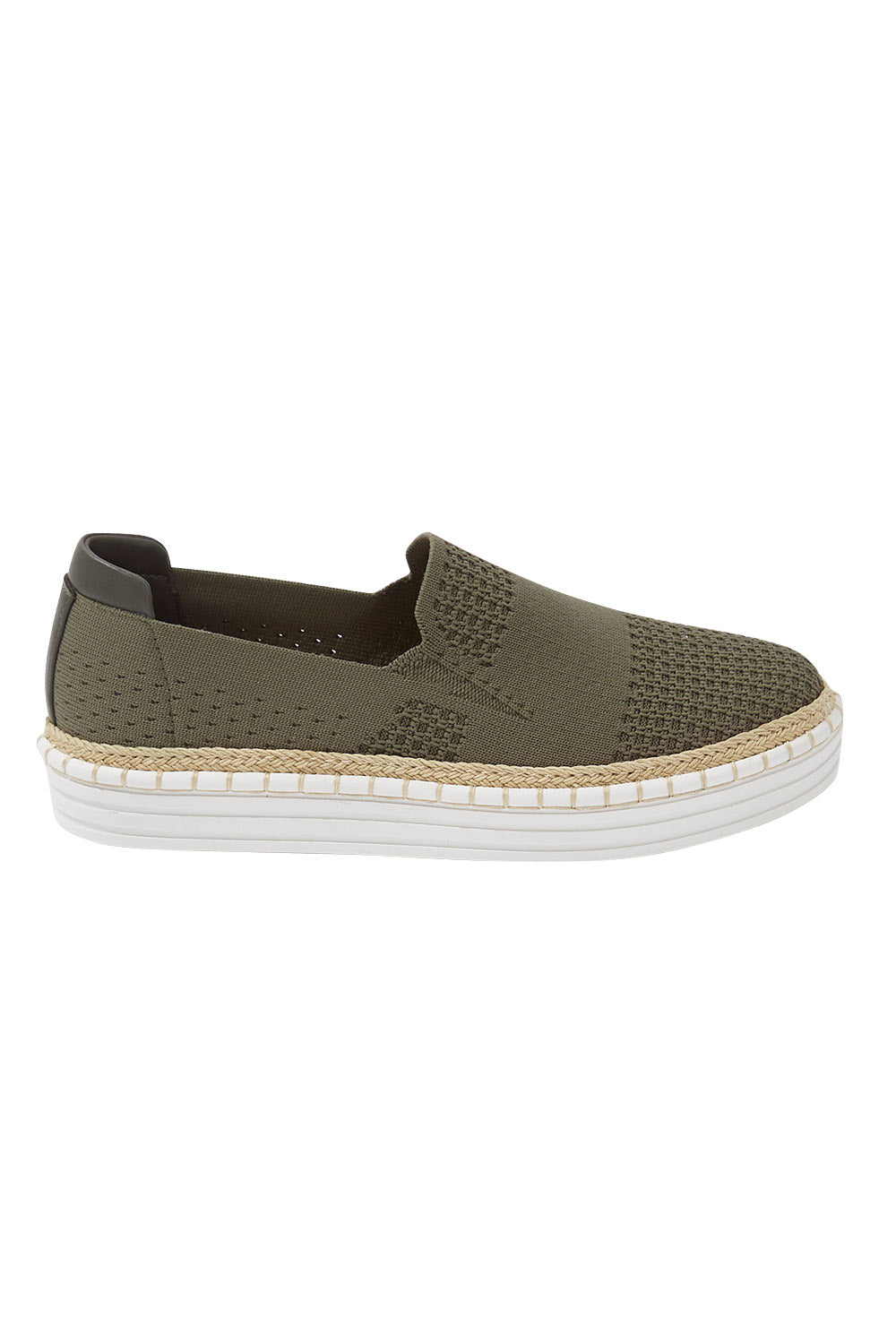 Product shot of the Queen Stretch Flat in colour Khaki (Green), from the front