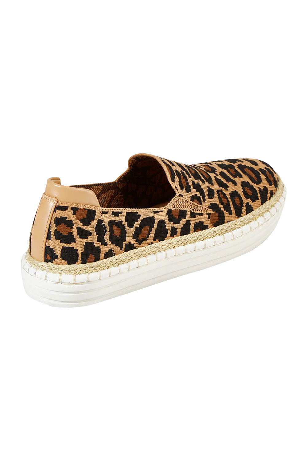 Product shot of the Queen Stretch Flat in colour Leopard (Black), from the back