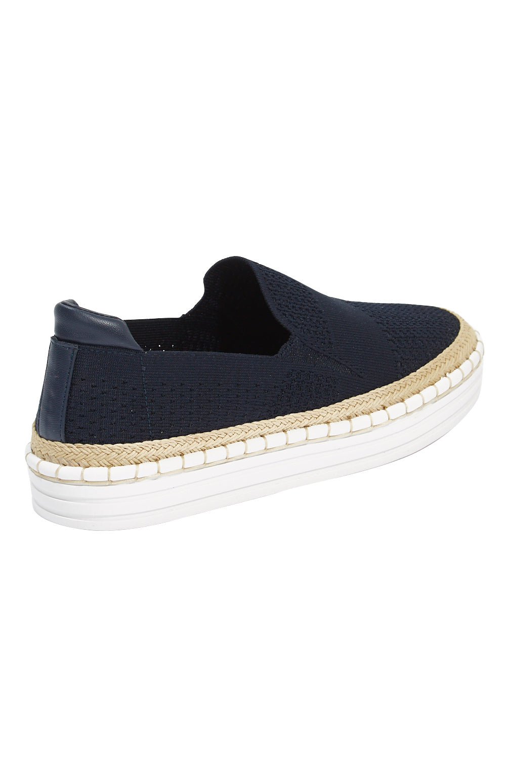 Product shot of the Queen Stretch Flat in colour Navy (Blue), from the back