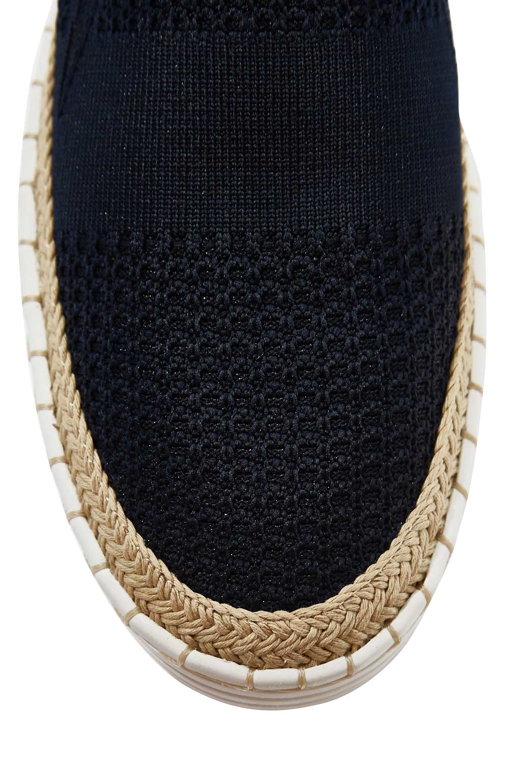 Product shot of the Queen Stretch Flat in colour Navy (Blue), detail