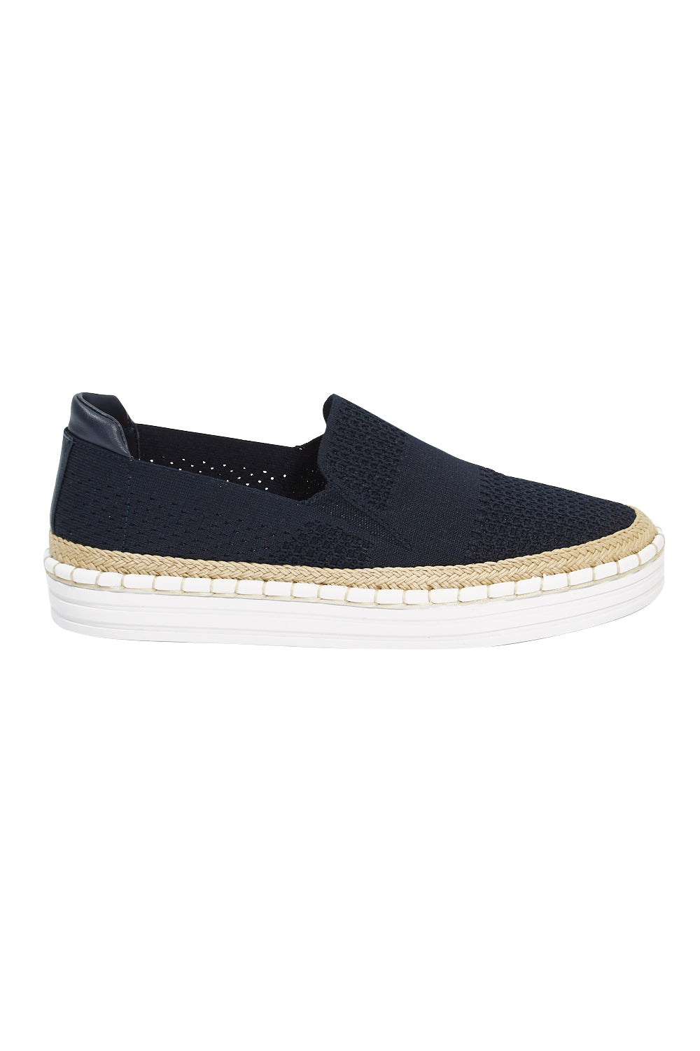 Product shot of the Queen Stretch Flat in colour Navy (Blue), from the front
