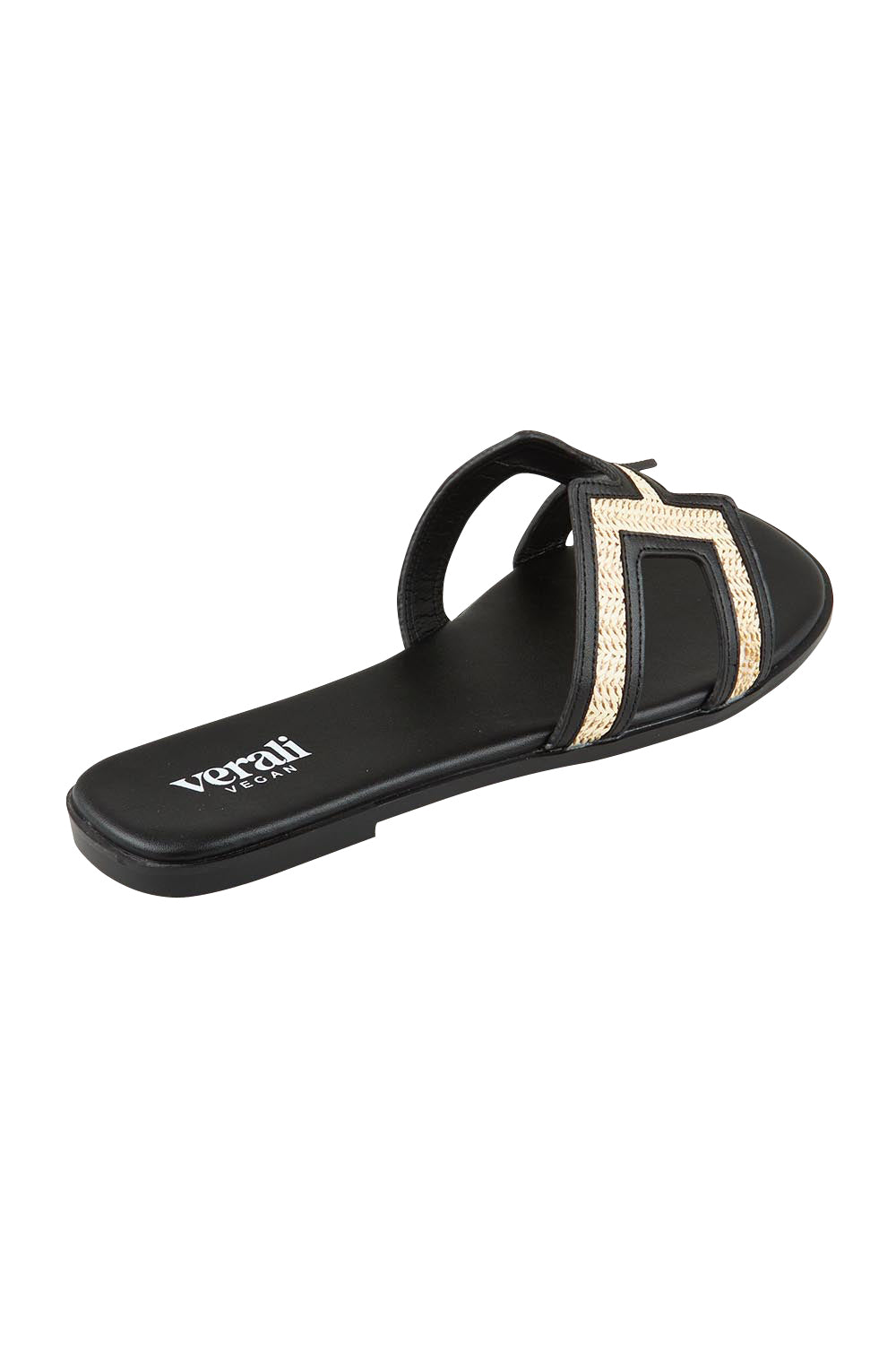 Product shot of the Sandra Slide in colour Blackraffi (Black), from the back