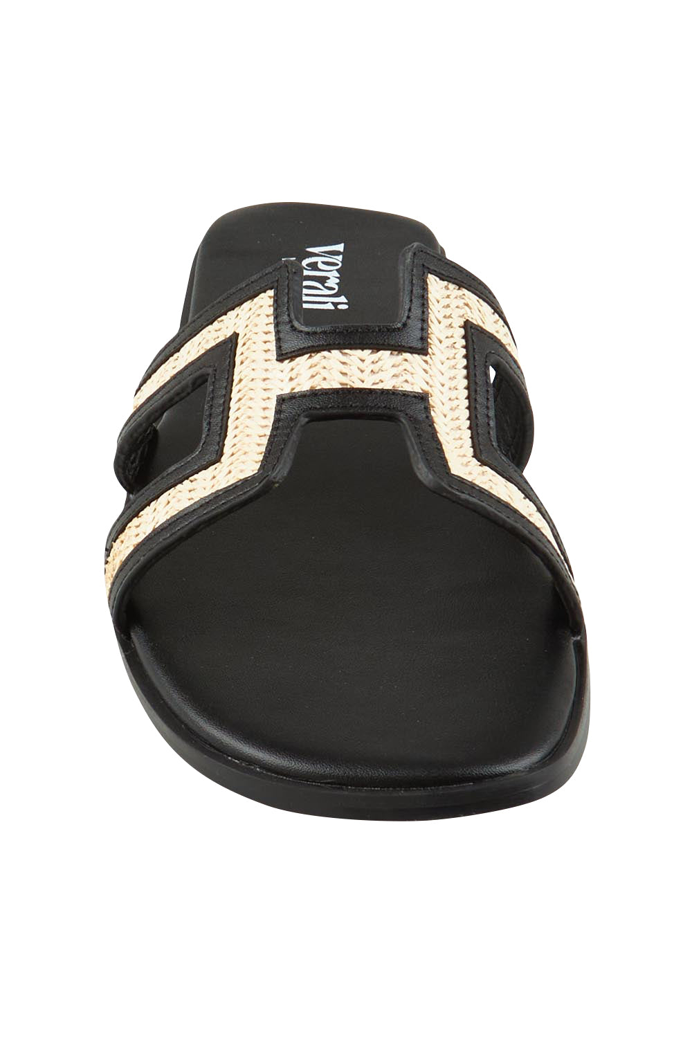 Product shot of the Sandra Slide in colour Blackraffi (Black), detail