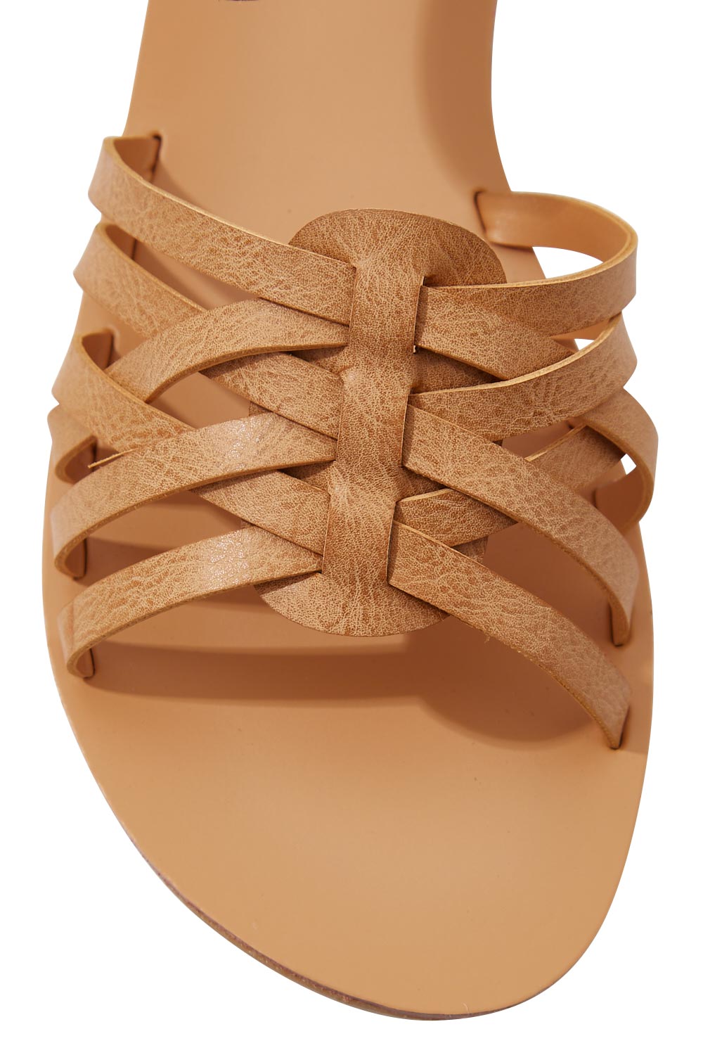 Product shot of the San Marco Flat Sandal in colour Tan, detail
