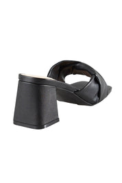 Product shot of the Stella Block Heel Mule in colour Black (Black), from the back