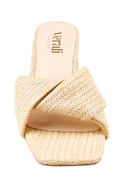 Product shot of the Stella Block Heel Mule - Naturalraffia in colour Naturalraffia, showing detail