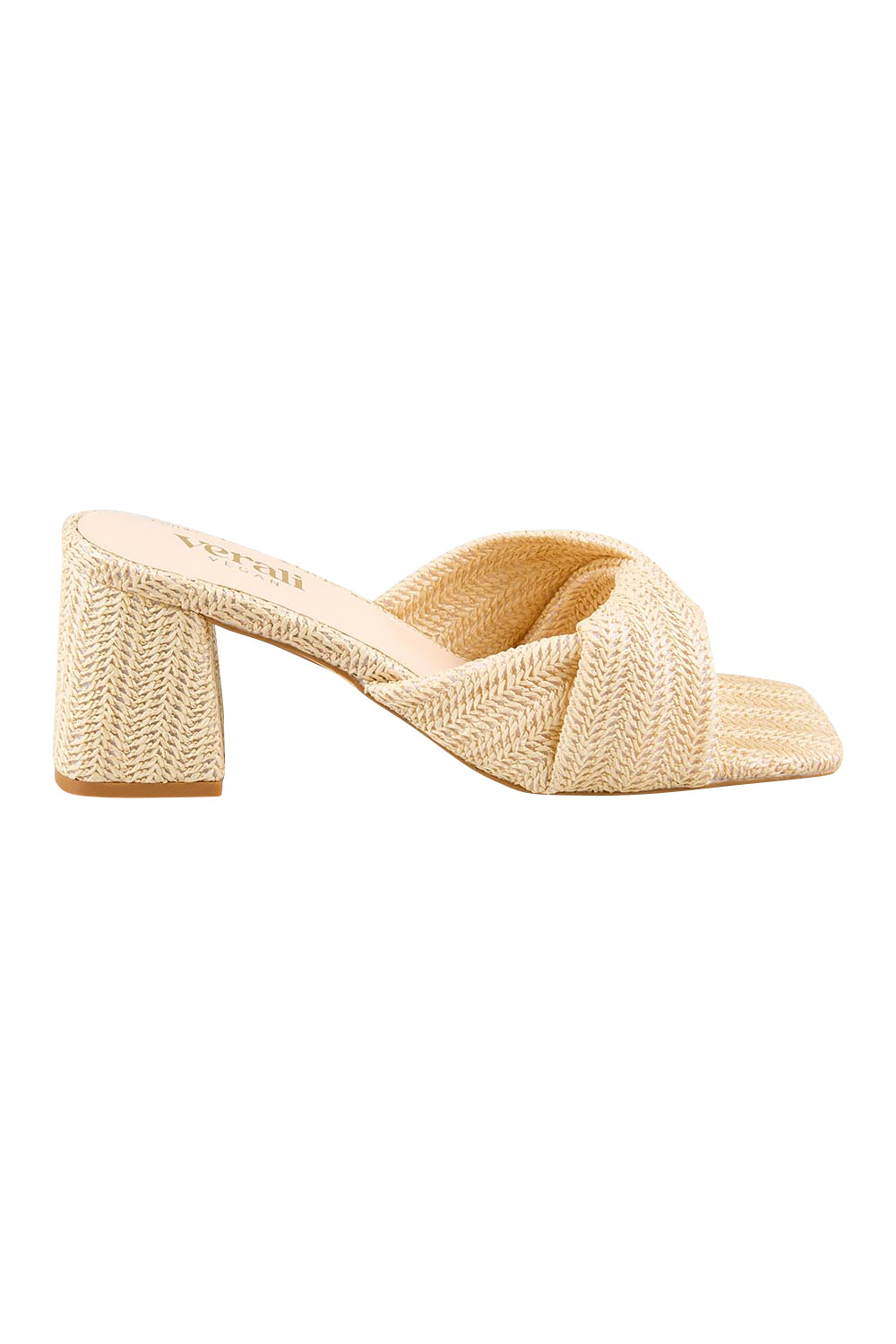 Product shot of the Stella Block Heel Mule - Naturalraffia in colour Naturalraffia, from the front