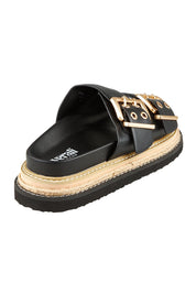 Product shot of the Thatcher Flatform Slide in colour Black (Black), from the back