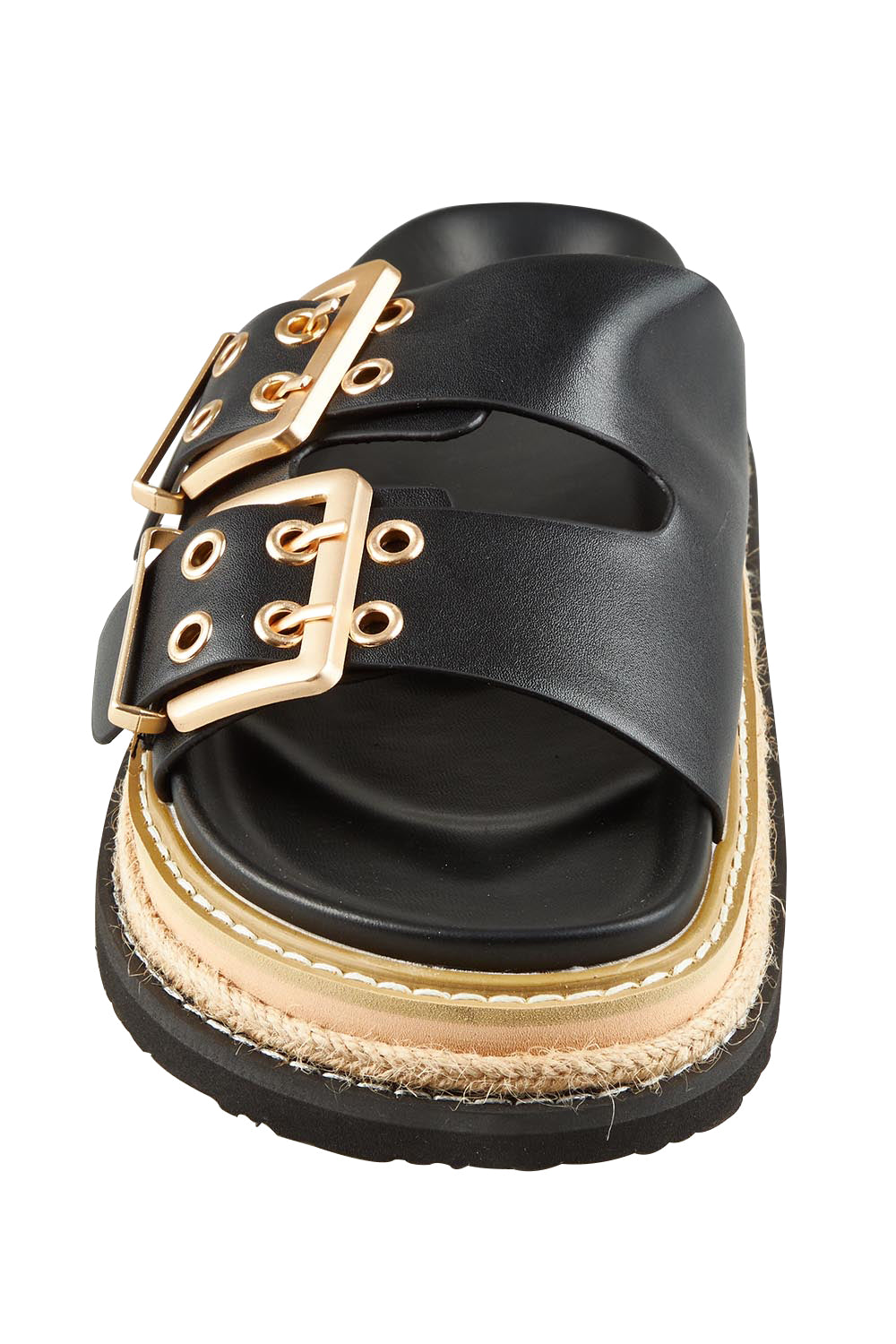 Product shot of the Thatcher Flatform Slide in colour Black (Black), detail