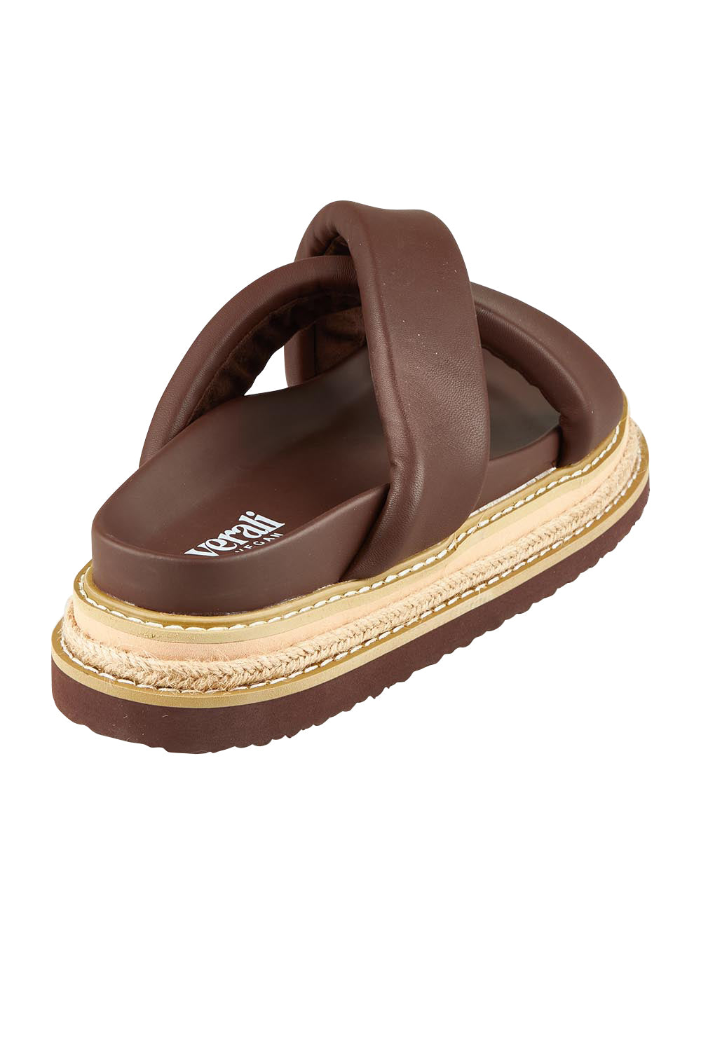 Product shot of Thelma Flatform Slide in colour Chocolate, from the back