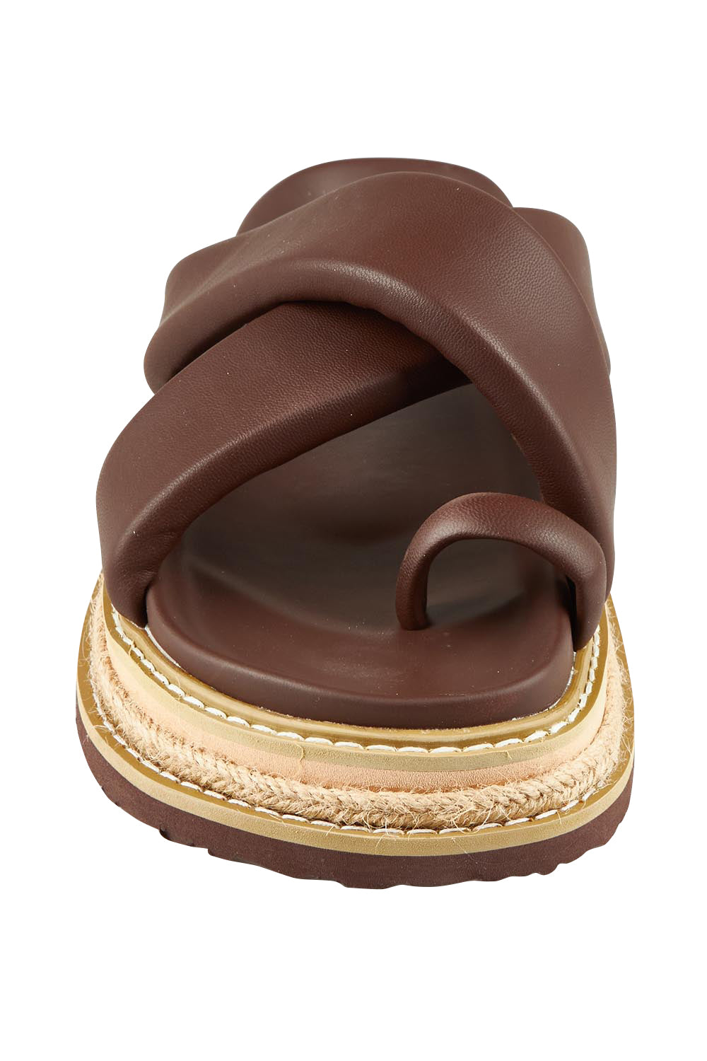 Product shot of Thelma Flatform Slide in colour Chocolate, detail