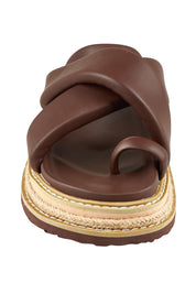 Product shot of Thelma Flatform Slide in colour Chocolate, detail