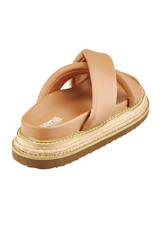 Product shot of Thelma Flatform Slide in colour Darkcamel, from the back