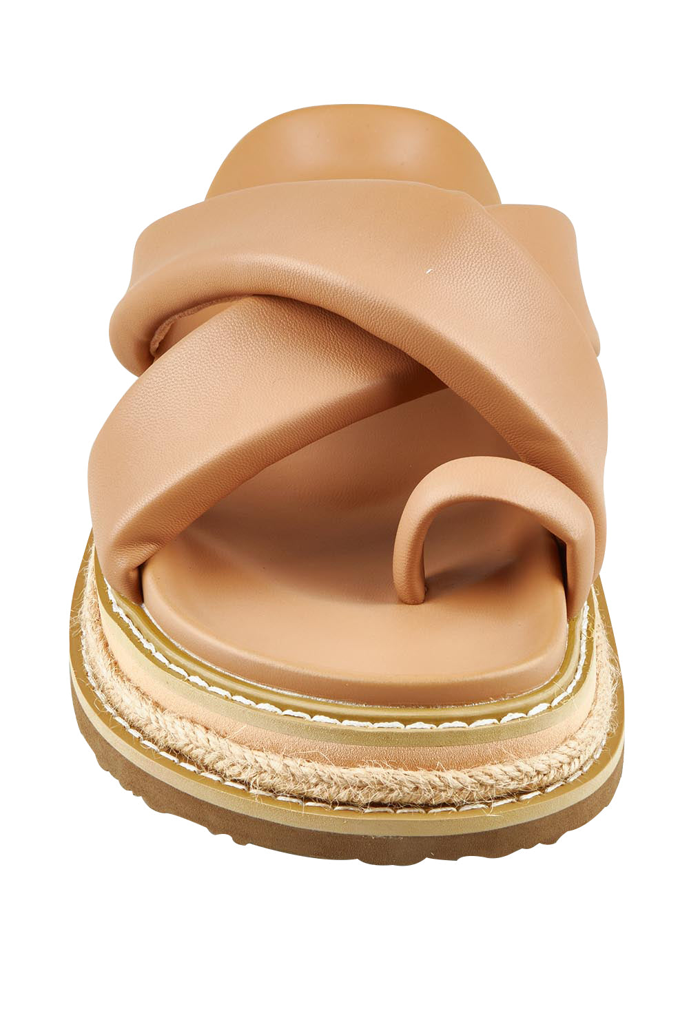 Product shot of Thelma Flatform Slide in colour Darkcamel, detail
