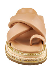 Product shot of Thelma Flatform Slide in colour Darkcamel, detail