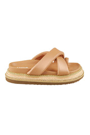 Product shot of Thelma Flatform Slide in colour Darkcamel, from the front