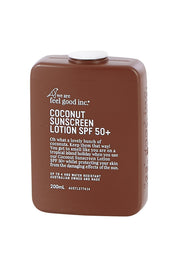Product shot of the Coconut Sunscreen 50+ Lotion in colour Coconut, from the front