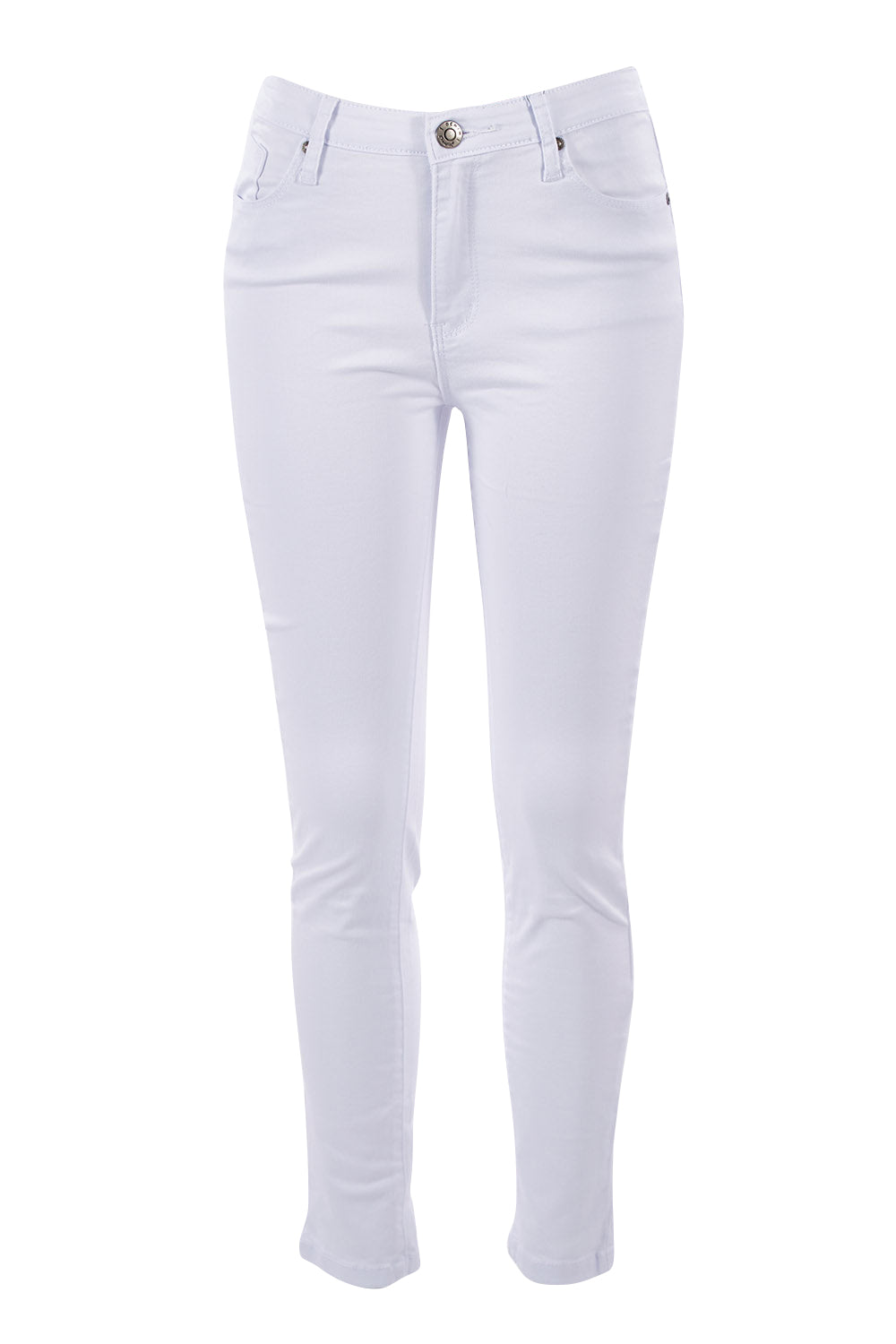 Product shot of the Zoey High Rise Skinny Jean in colour White (White), from the front