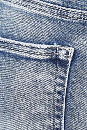 Product shot of the Vicky Distressed High Rise Jean in colour Blue (Blue), detail