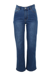 Product shot of the Angie Wide Leg Jean in colour Denim (Blue), from the front