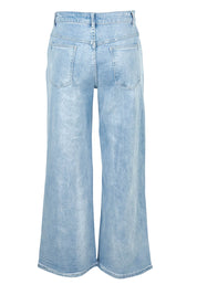 Product shot of the Jane Highin colourWaisted Wide Leg Jean - Lightdenim (Blue), from the back