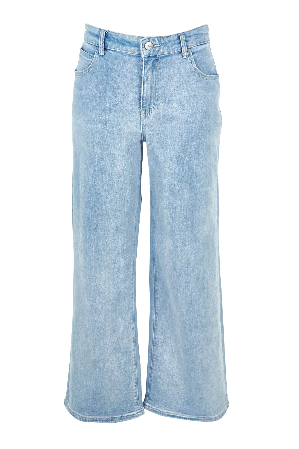 Product shot of the Jane Highin colourWaisted Wide Leg Jean - Lightdenim (Blue), from the front