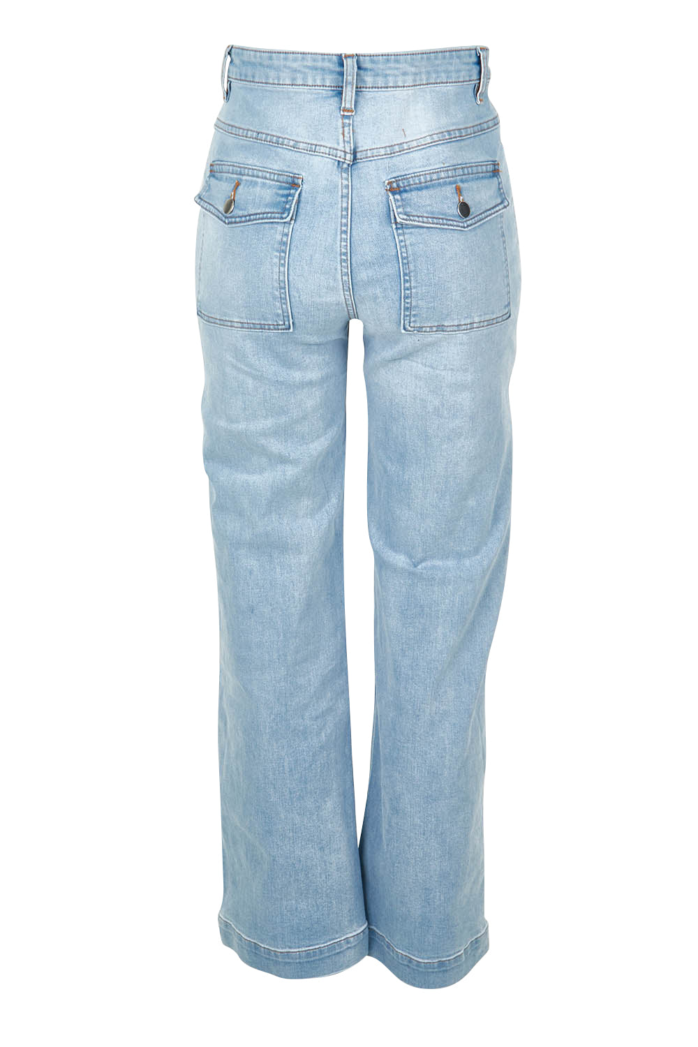 Product shot of the Lou Highin colourWaisted Wide Leg Jean - Lightdenim (Blue), from the back