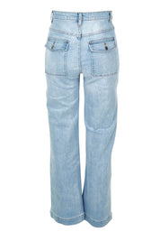 Product shot of the Lou Highin colourWaisted Wide Leg Jean - Lightdenim (Blue), from the back