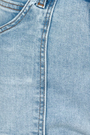 Product shot of the Lou Highin colourWaisted Wide Leg Jean - Lightdenim (Blue), detail
