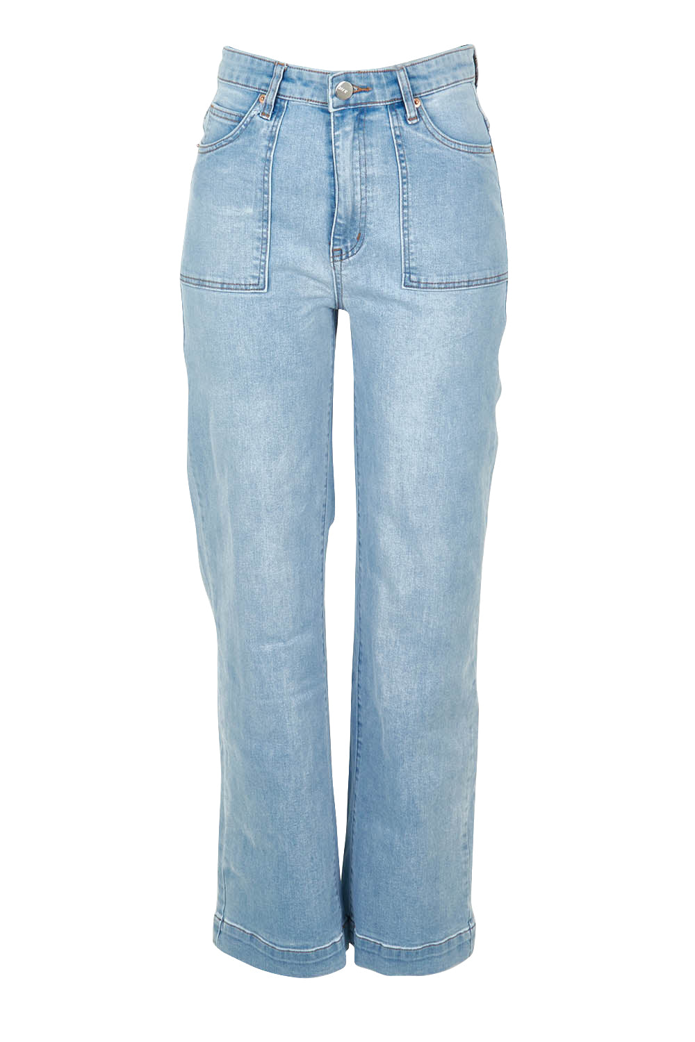 Product shot of the Lou Highin colourWaisted Wide Leg Jean - Lightdenim (Blue), from the front