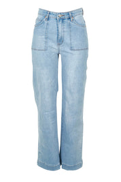 Product shot of the Lou Highin colourWaisted Wide Leg Jean - Lightdenim (Blue), from the front