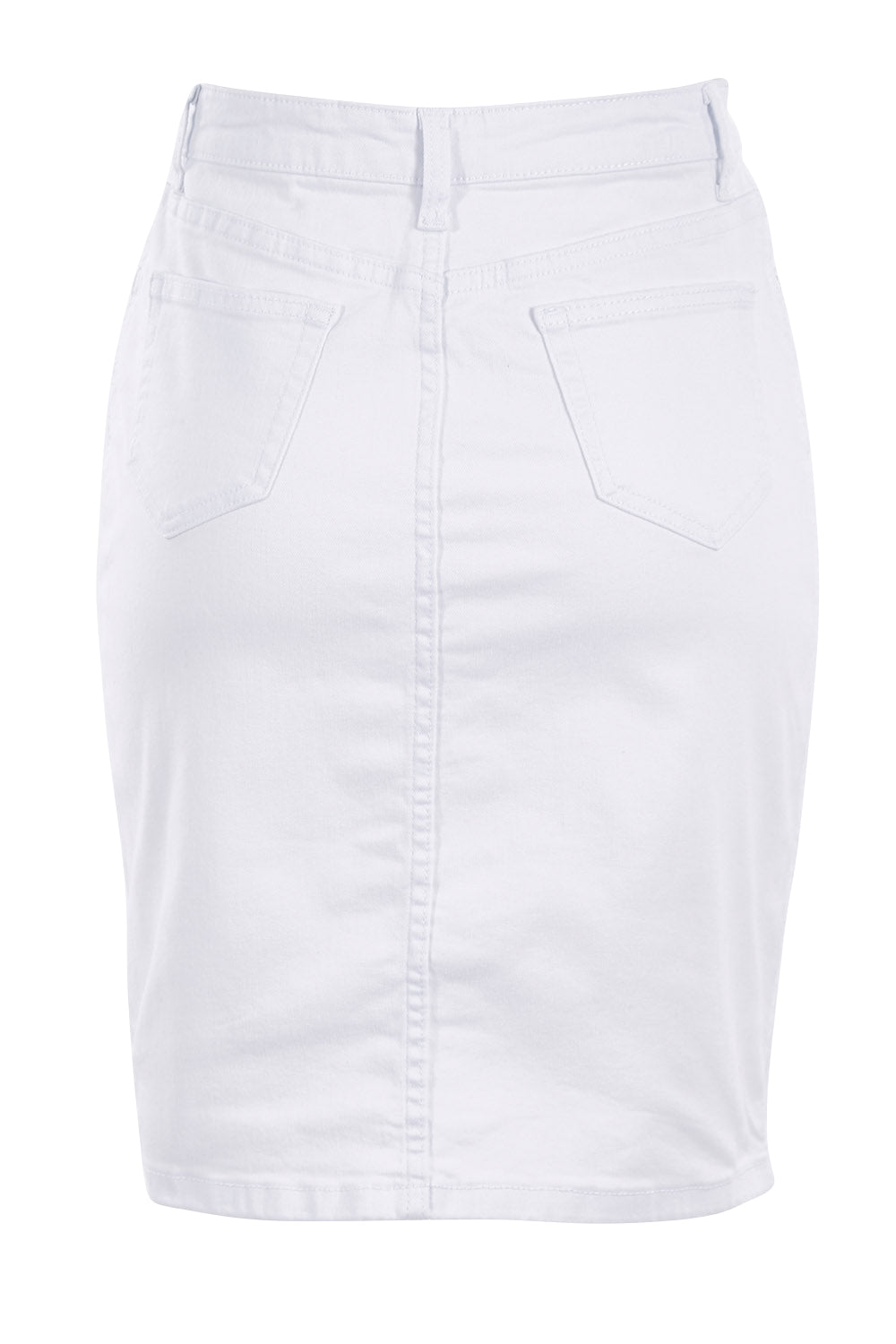 Product shot of the Maggie High Rise Denim Skirt in colour White (White), from the back