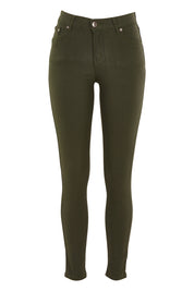 Product shot of the Sutton High Rise Skinny Jean in colour Khaki (Green), from the front