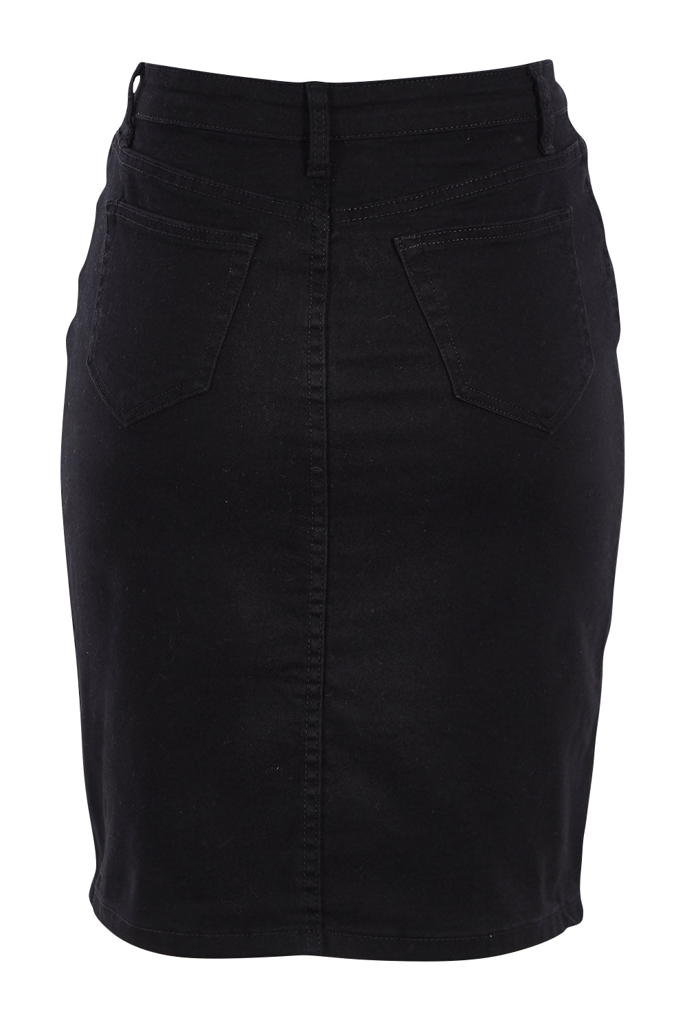 Product shot of the Brenna High Rise Denim Skirt in colour Black (Black), from the back