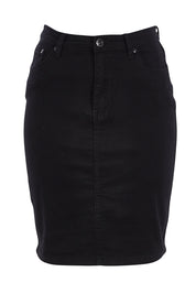 Product shot of the Brenna High Rise Denim Skirt in colour Black (Black), from the front