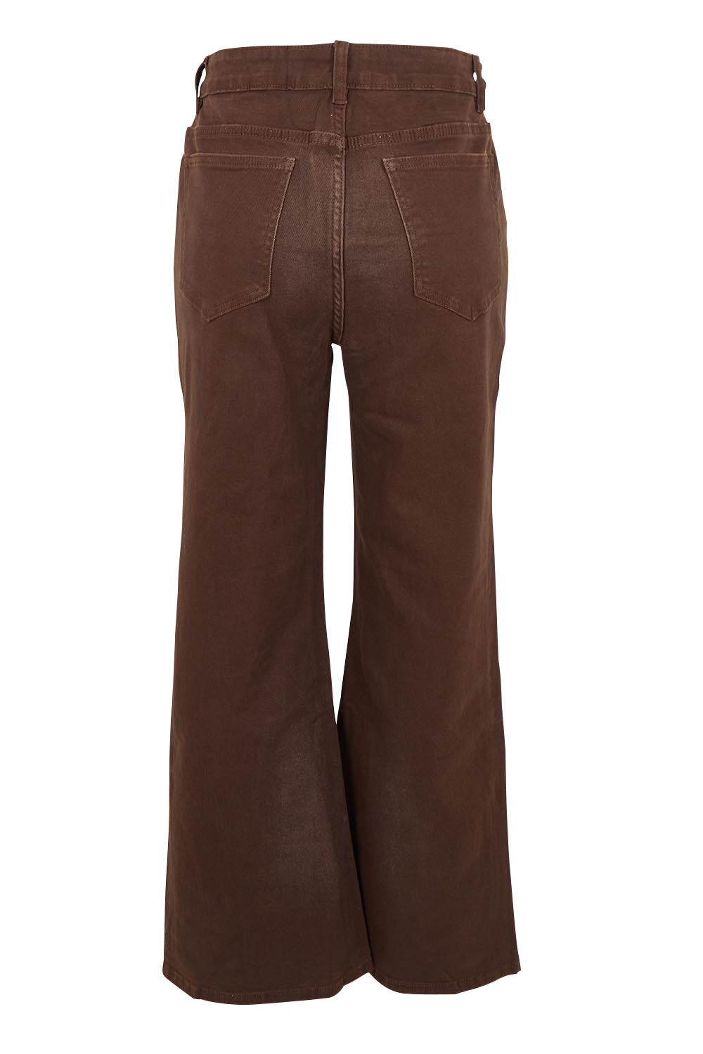 Product shot of the Elsie Highin colourWaisted Wide Leg Jean - Chocolate, from the back