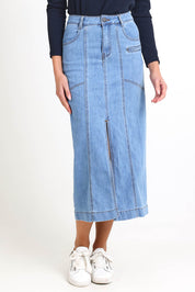 Isla Panelled Denim Midi Skirt - Denim
