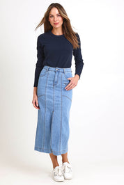 Isla Panelled Denim Midi Skirt - Denim