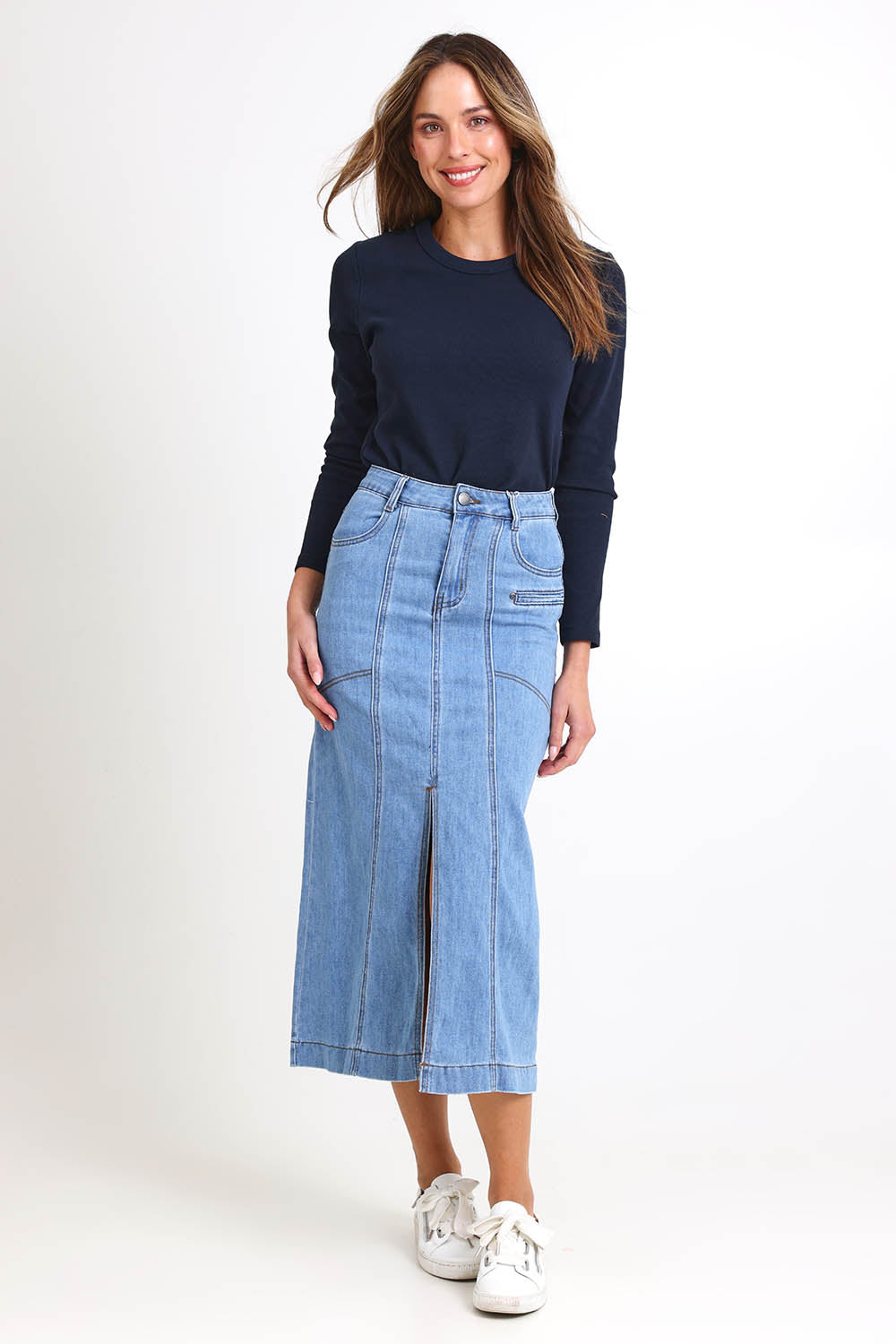 Isla Panelled Denim Midi Skirt - Denim