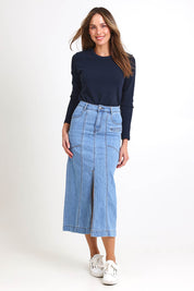 Isla Panelled Denim Midi Skirt - Denim