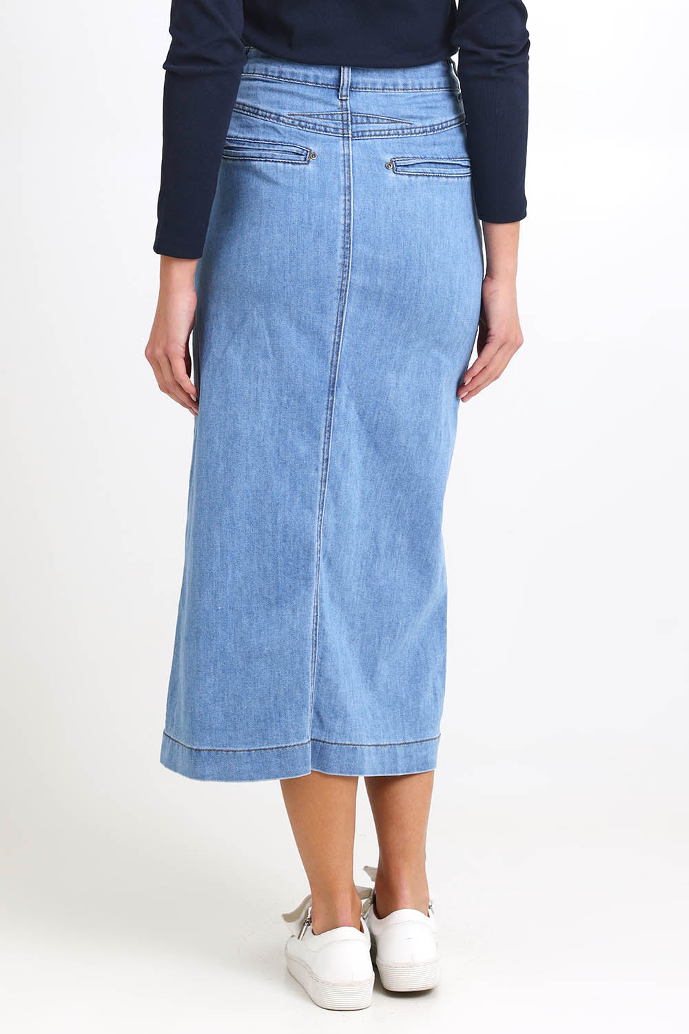 Isla Panelled Denim Midi Skirt - Denim